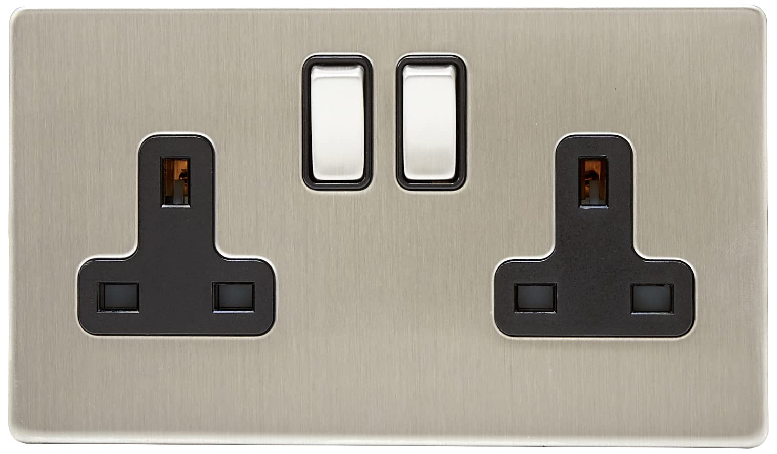 Alliance Electrical Black Aet Sl2gsocbs 2 Gang 13 A Screwless Socket With Insert Metal Rocker Switch