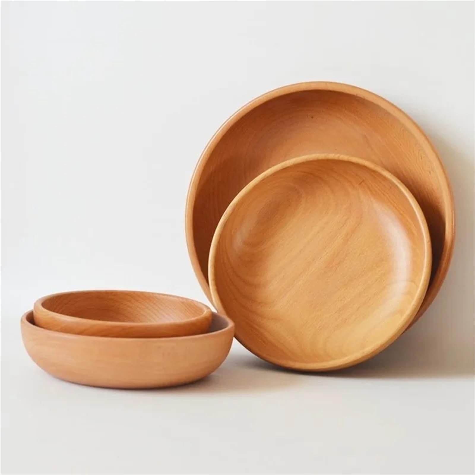 Ensaladera de madera grande, redonda, for sopa, juego utensilios cocina, hecha a mano(15X4.5CM)