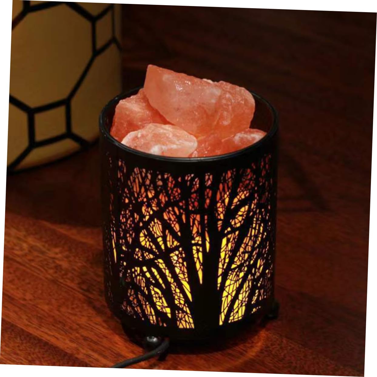 Lampe à Sel Décorative Élégante en Fer, Cylindre Noir, avec Ampoules