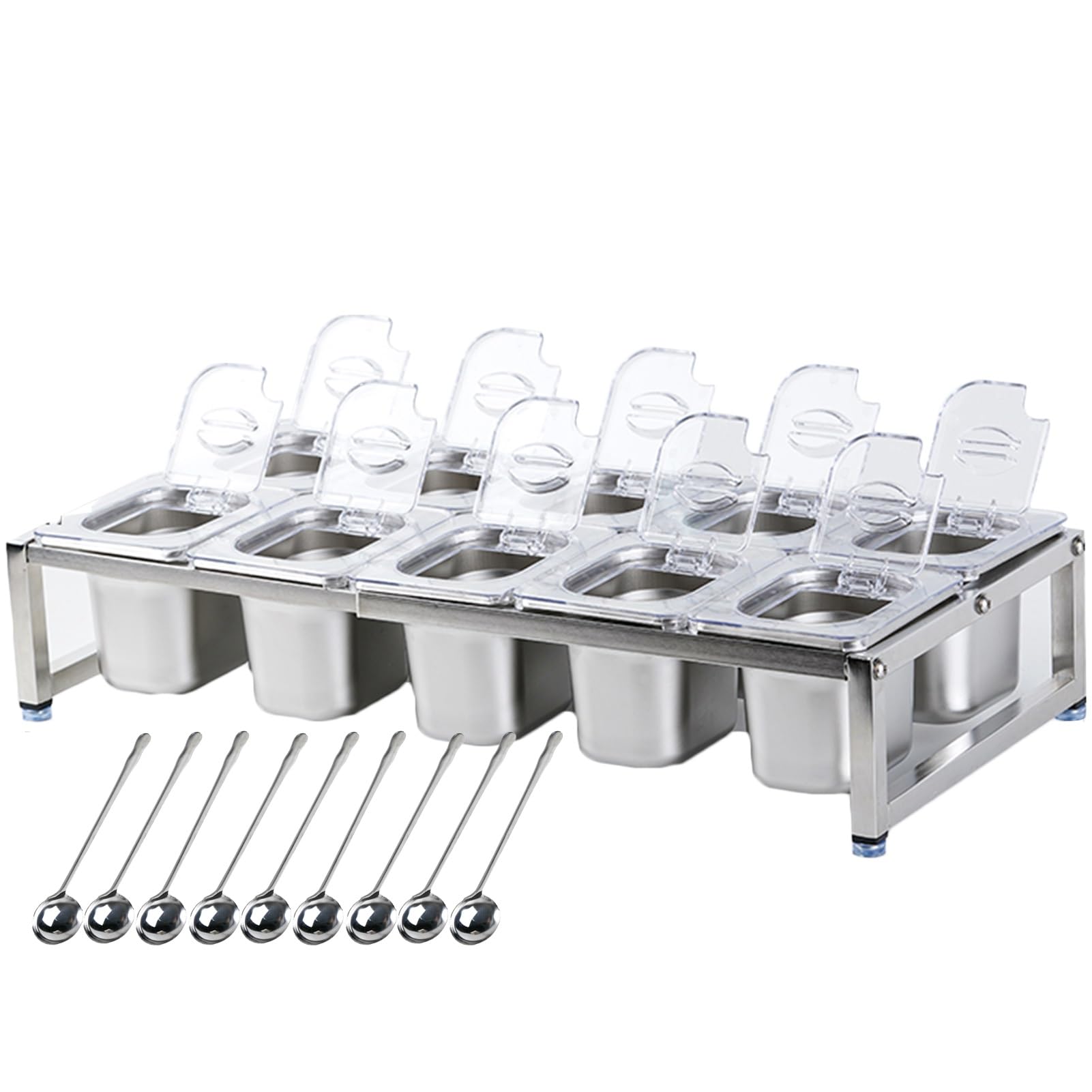 WDSOPK Stainless Steel 304 Spice Racks Shelf With Spoon Set For Buffet, Dining Countertop Standing Organization Seasoning Shelf Jar, Storage Pantry Holder (22x10.6x4.3in)