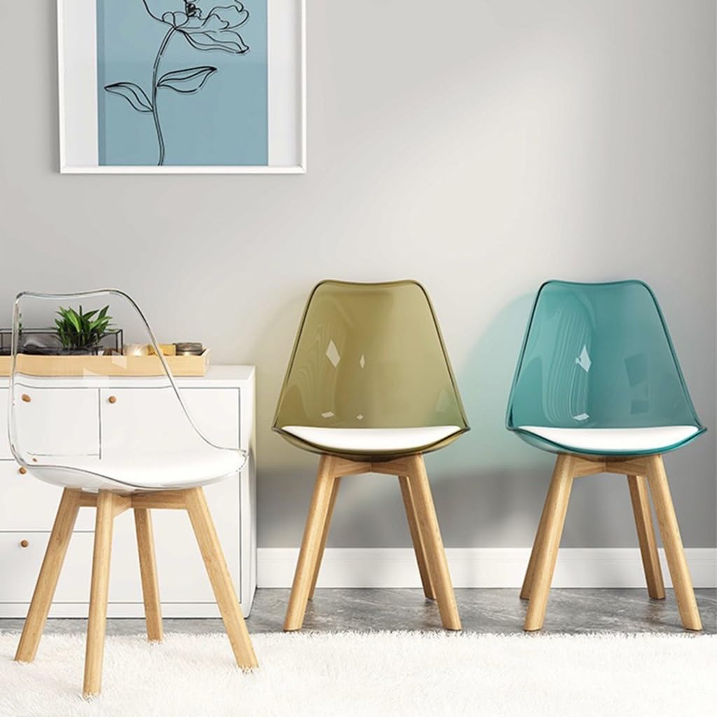 Lot de 2 chaises à dossier moyen transparent avec pieds en bois en acrylique transparent pour la maison, le bureau, le salon, design ergonomique (vert, 43 x 43 x 81 cm)