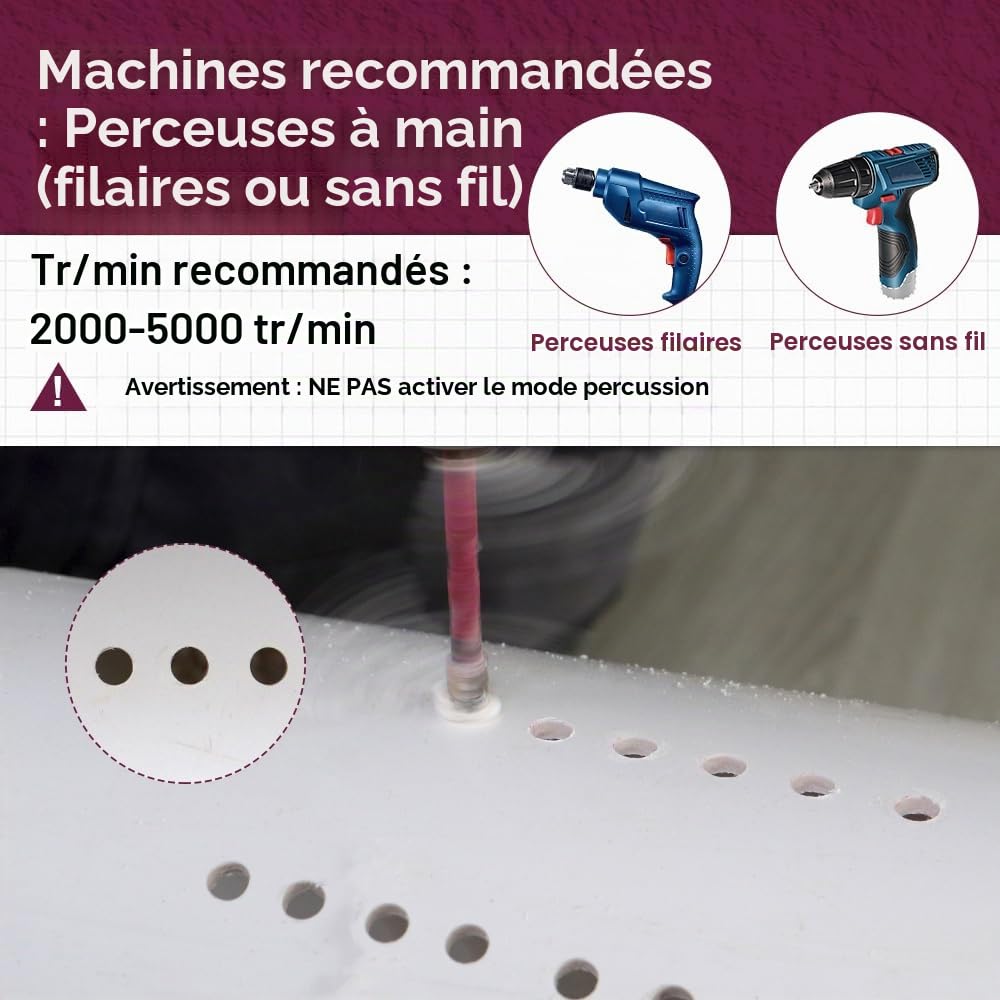 Forets Carrelage 10 Pièces - 6/6/6/6/6/6/8/8/10/10mm Trépan de Forage pour Bois Plastique Maçonnerie Béton, Forage Humide Carrelage Céramique Marbre, Tige Hexagonale à Changement Rapide