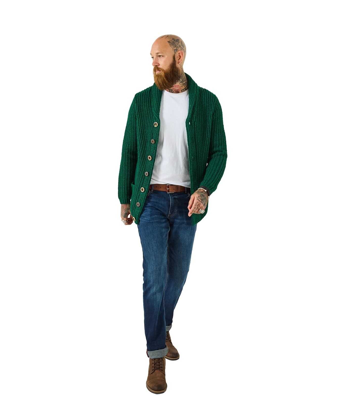 Joe Browns Men's Shawl Neck Classic Fisherman Knit Cardigan Sweater, Purple, XXL