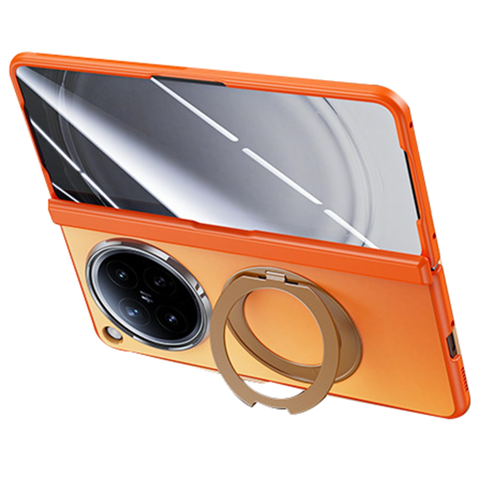 LUOTANL Ultra Thin Case for Oppo Find N6, Magnetic Ring Hinge Wrap Case Tempered Glass Screen Protector Cover,Orange,N6