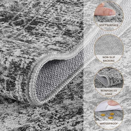 10x14 Area Rug Living Room Rugs - Washable Neutral Modern Abstract Soft Thin Rug Indoor Floor No Slip Rug Carpet for Bedroom Under Dining Table Home Office Decor - Dark Gray