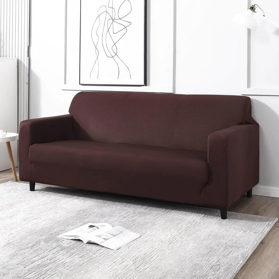 HK 3 Seater Sofa Cover with Elasticity, Protective, Stretchable, Spandex & Polyester Sofa Slipcover (3 Seater, 185cm * 230cm) Brown-image-31