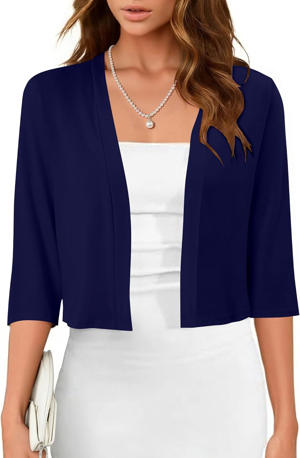 CRAZY GRID Women's Summer Lightweight Cardigan 3/4 Sleeve Shrugs Knit Bolero Open Front Cropped Cardigan for Women S-XXL