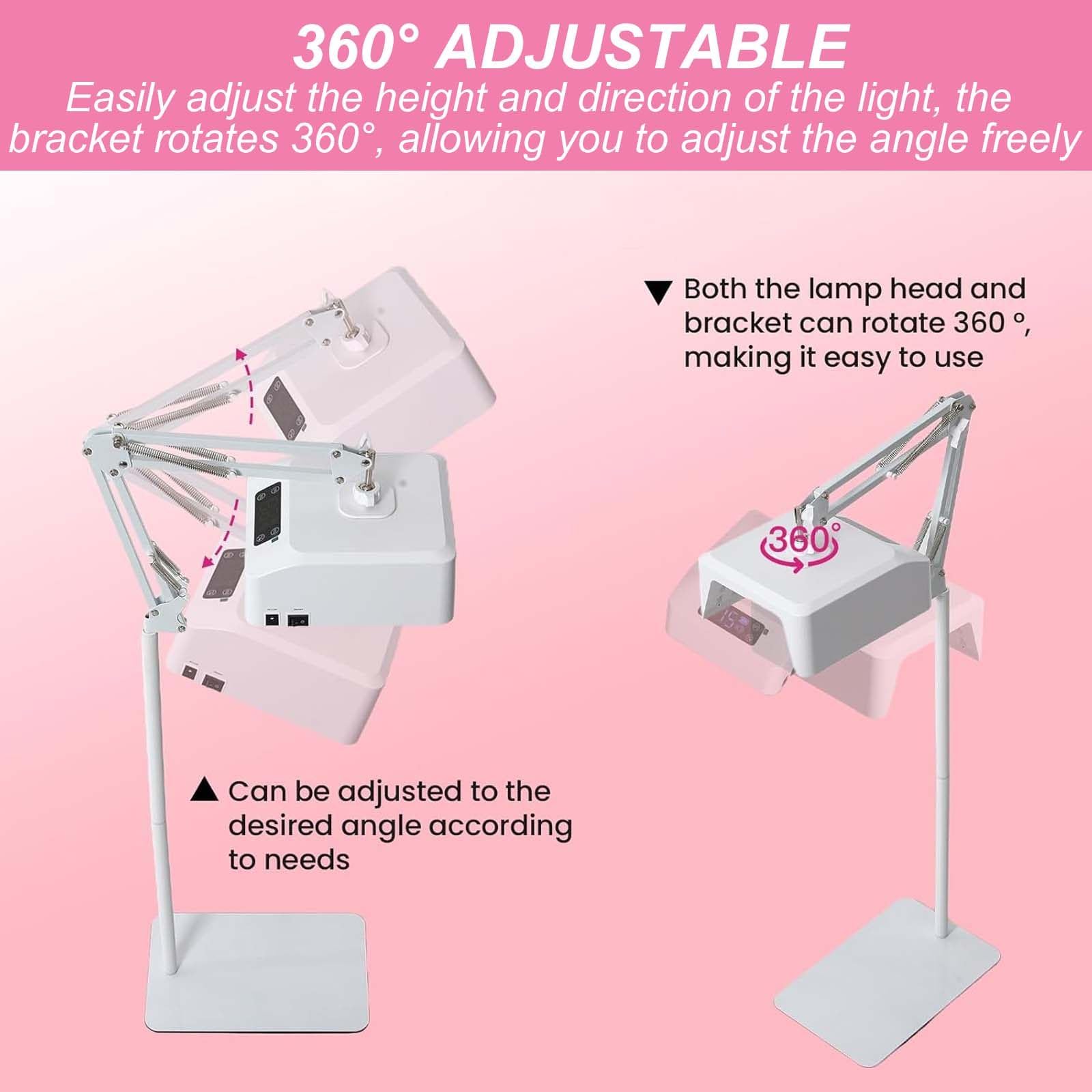 Lampa do utwardzania lakieru hybrydowego do paznokci 35W, 39 diod LED, z regulowanym o 360° stojakiem podłogowym, suszarka do paznokci LED z inteligentnym czujnikiem