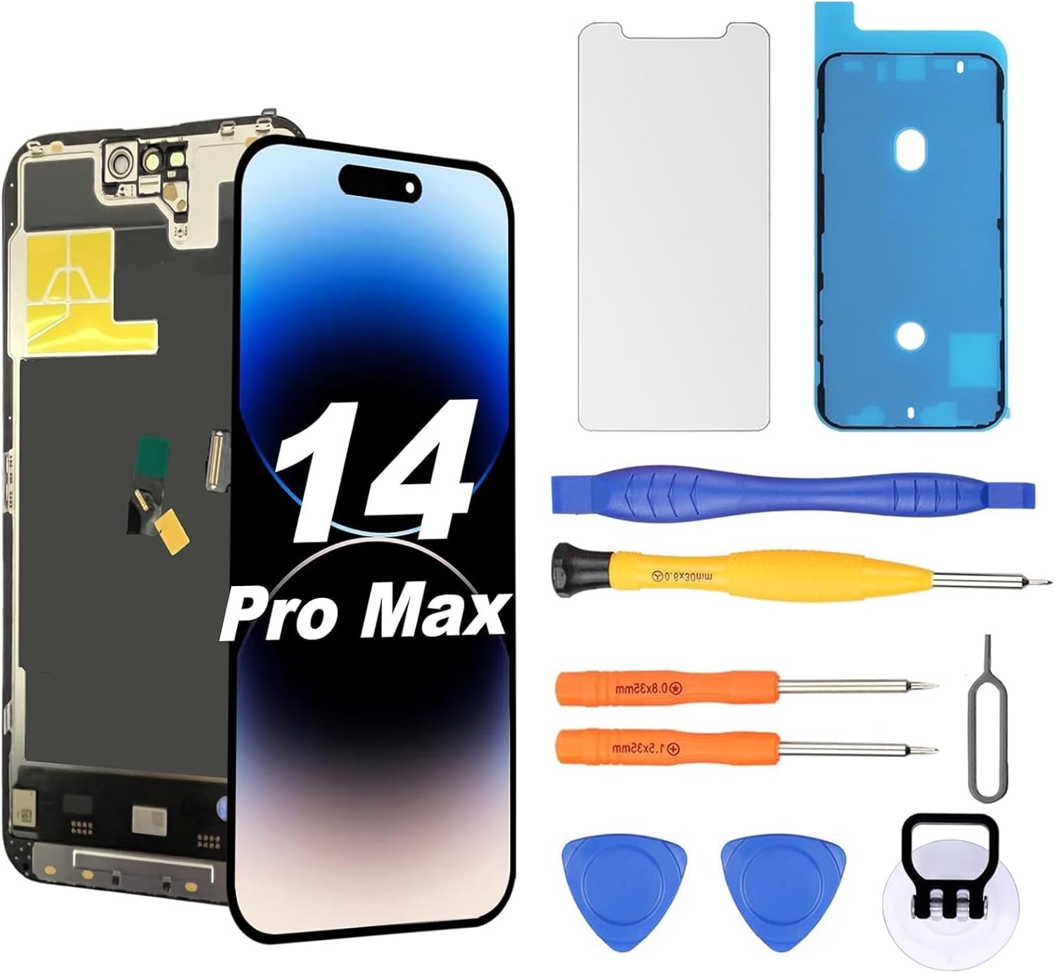 OLED Screen for iPhone 14 Pro Max Screen Replacement [Soft OLED, NOT LCD], 3D Touch Display Full HD Digitizer Assembly with Repair Tools Kit, Waterproof Adhesive, Screen Protector