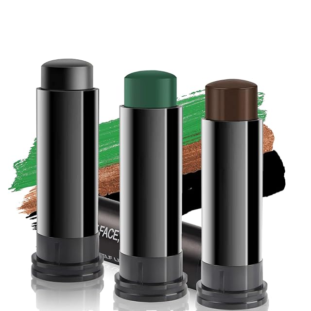 3 Piezas Kit de Pintura Facial de Camuflaje,Stick Maquillaje Militar (Negro,Marrón,Verde)…