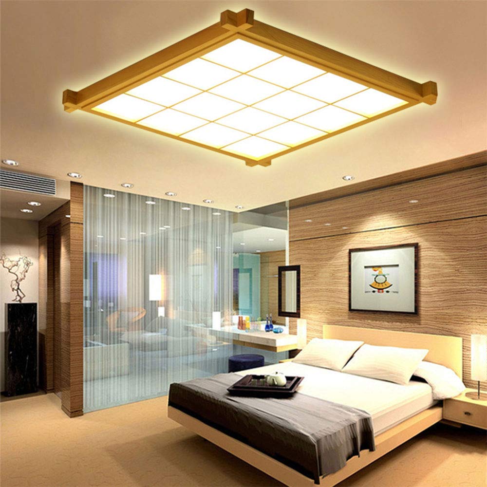 Lámpara LED de techo, Luces De Estilo Japonés Con Tatami Estudio Luces Nórdicas Led Plafón de techo De Madera Maciza Dormitorio Personalizado Iluminación Creativa [Clase de eficiencia energética A++]