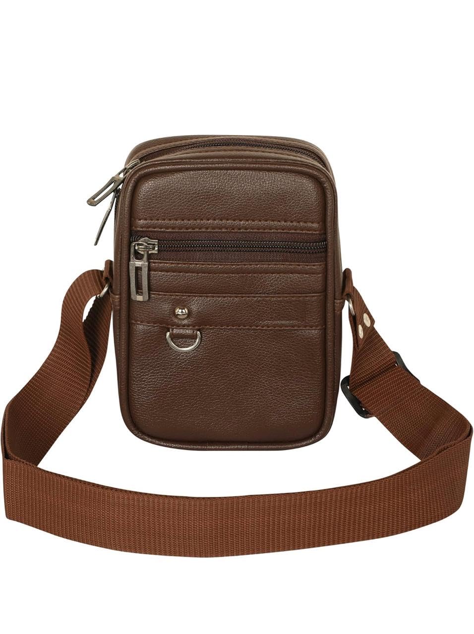 Pure Luxury Gloss Leather Small Sling Bag for Men | Chest Slinger bag | Crossbody Bag| Side Bag Men | Mini Leather Slings | Corporate Gift Item | Passport Document Sling. (Royal Brown)-image-42