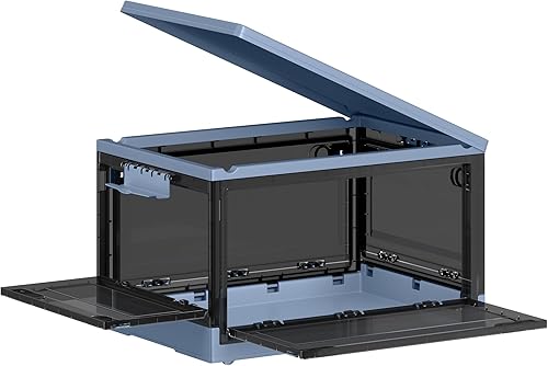 Miniatura 1 de SONGMICS Contenedores de almacenamiento con tapas, 11.6 galones. Organizador apilable de armario y almacenamiento, paquete de 1, ruedas y 5 puertas,