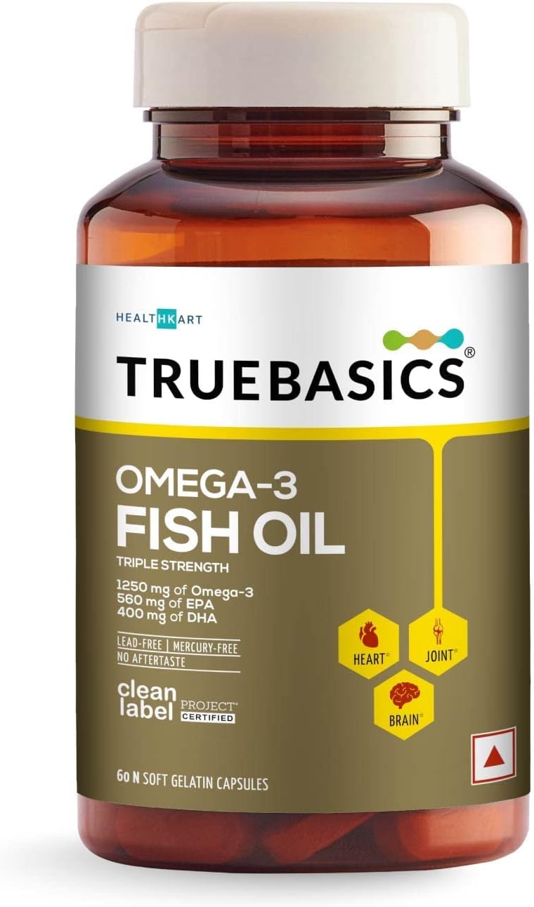 TNO Omega 3 Fish Oil Capsules for Women & Men, 60 Capsules, Triple Strength with 1250 mg Omega 3, 560 mg EPA & 400 mg DHA, for Muscle Recovery, Healthy Heart, Joints & Brain