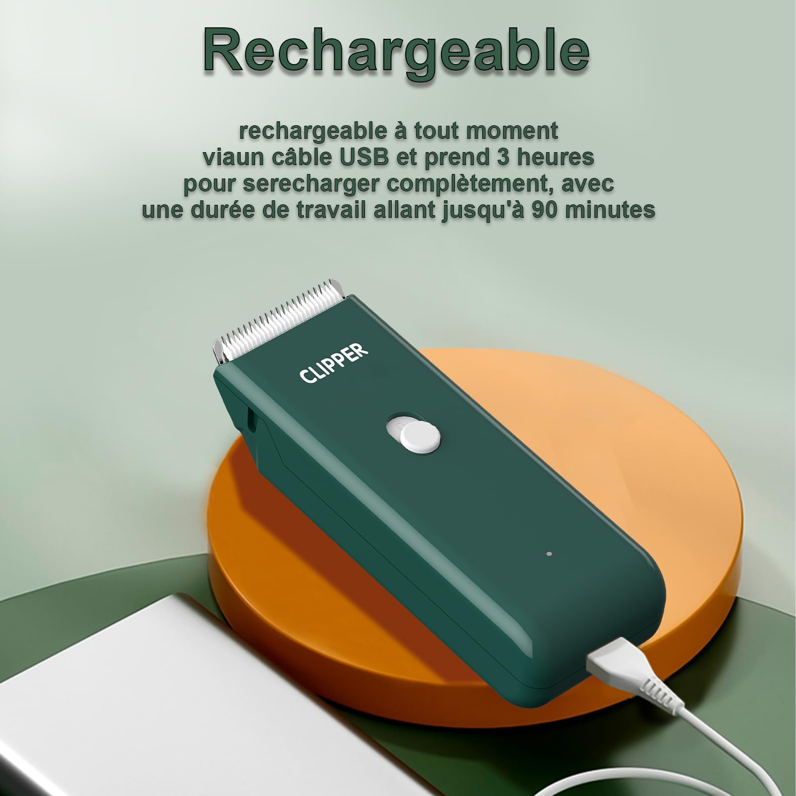 Tondeuse à cheveux professionnelle pour chien silencieuse avec lame en céramique, étanche IPX7 Vert