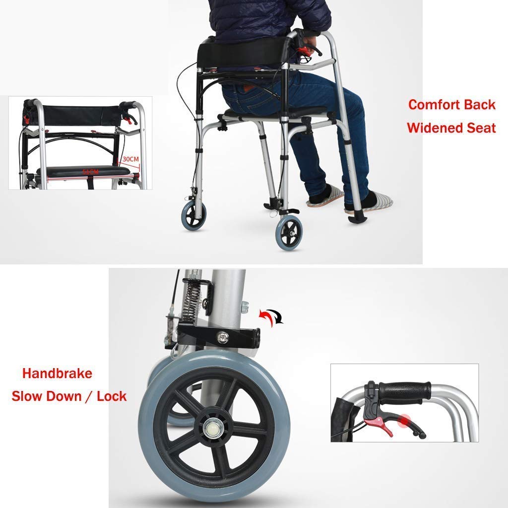 Walker, Walker da Viaggio Pieghevole Portatile, Walker con Rilascio A Grilletto, Rollator Ausilio per La Mobilità per Anziani Altezza Regolabile,