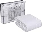 HILLFAIR 100% Combed Cotton Blanket– Queen Size Bed Blanket– Warm Soft All Season Breathable Lightweight Summer Blankets– Waffle Weave Home Decor Bed Blanket- White Queen Bed Cotton Blankets/Bedcover