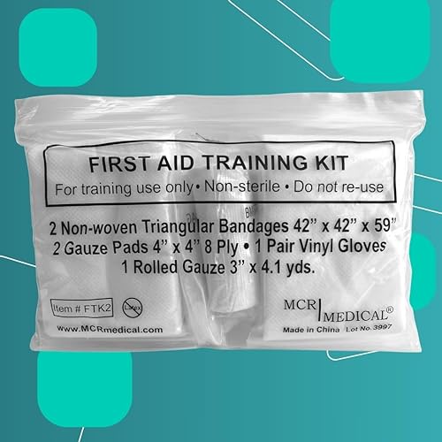 Miniatura 7 de Kit de entrenamiento de primeros auxilios con rodillo de gasa con almohadillas de gasa y vendajes triangulares y guantes, paquete de 10 MCR Medical