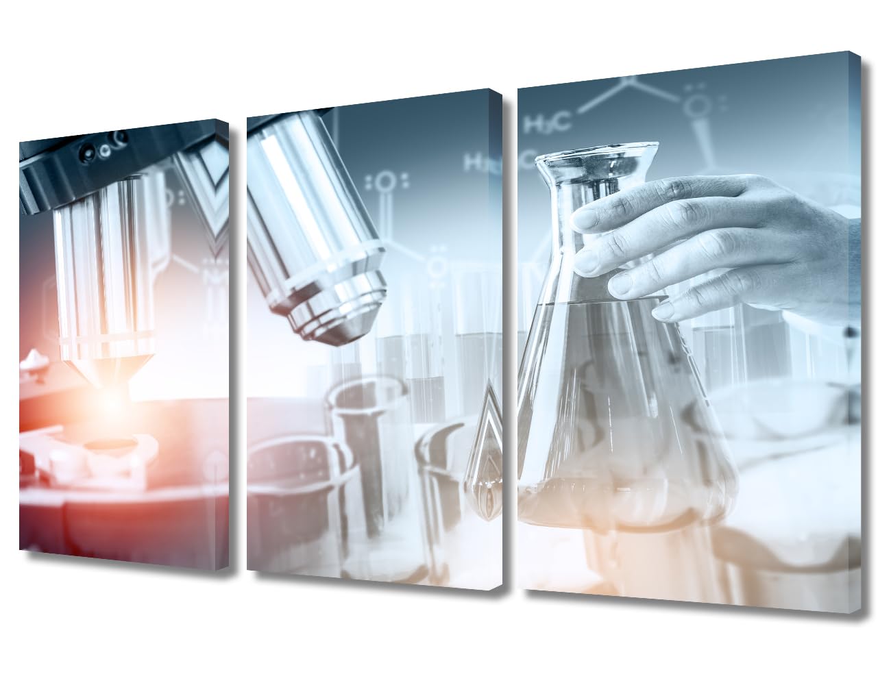 TUMOVO Medical Laboratory Instruments Microscopes Canvas Wall Art 3 Panels Medical Instrument Canvas Photo Wall Art Bedroom Giclee Gallery-Wrapped Posters and Prints (36" Wx24 H)