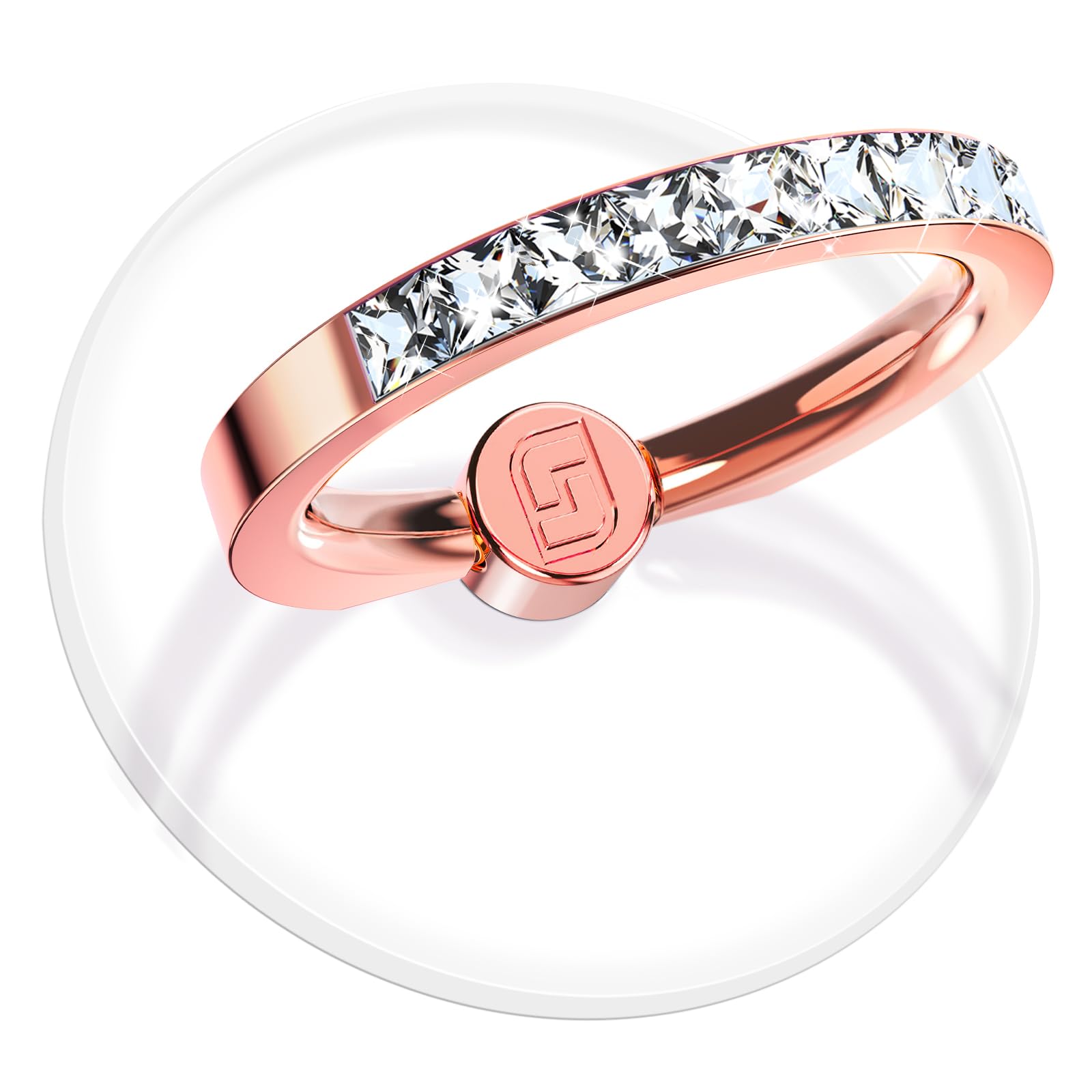 Transparent Phone Ring Holder 2 Pcs, Clear Cell Phone Ring Holder with Diamond, Finger Grip 360°Rotation Compatible with Most of The Phones, Tablet and Case (Rose Gold)