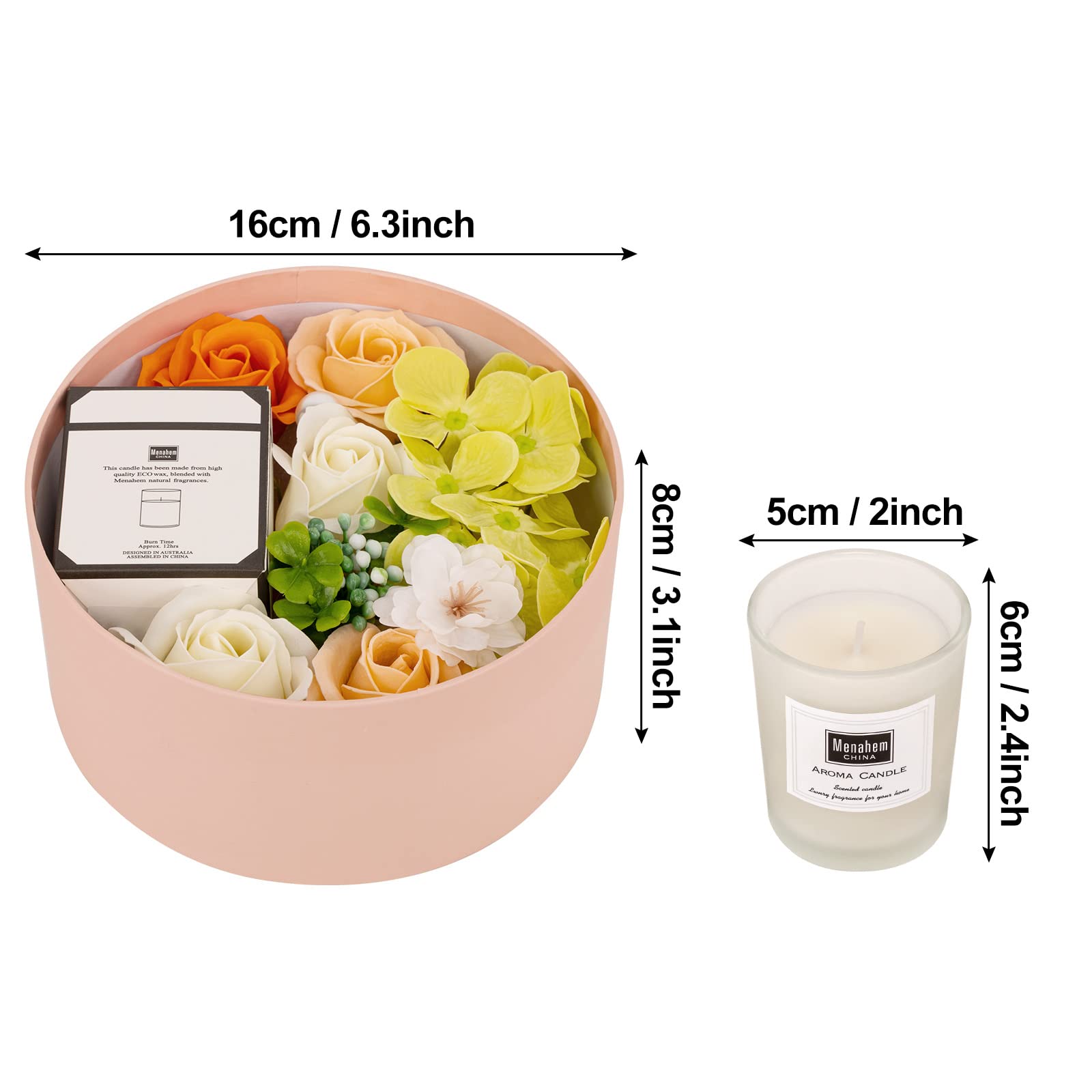 ANBET Coffret Cadeau Fleur De Savon & Bougie Parfumée - Idée Cadeau Romantique Pour Femme, Anniversaire, Fête Des Mères, Saint-Valentin Ou Noël
