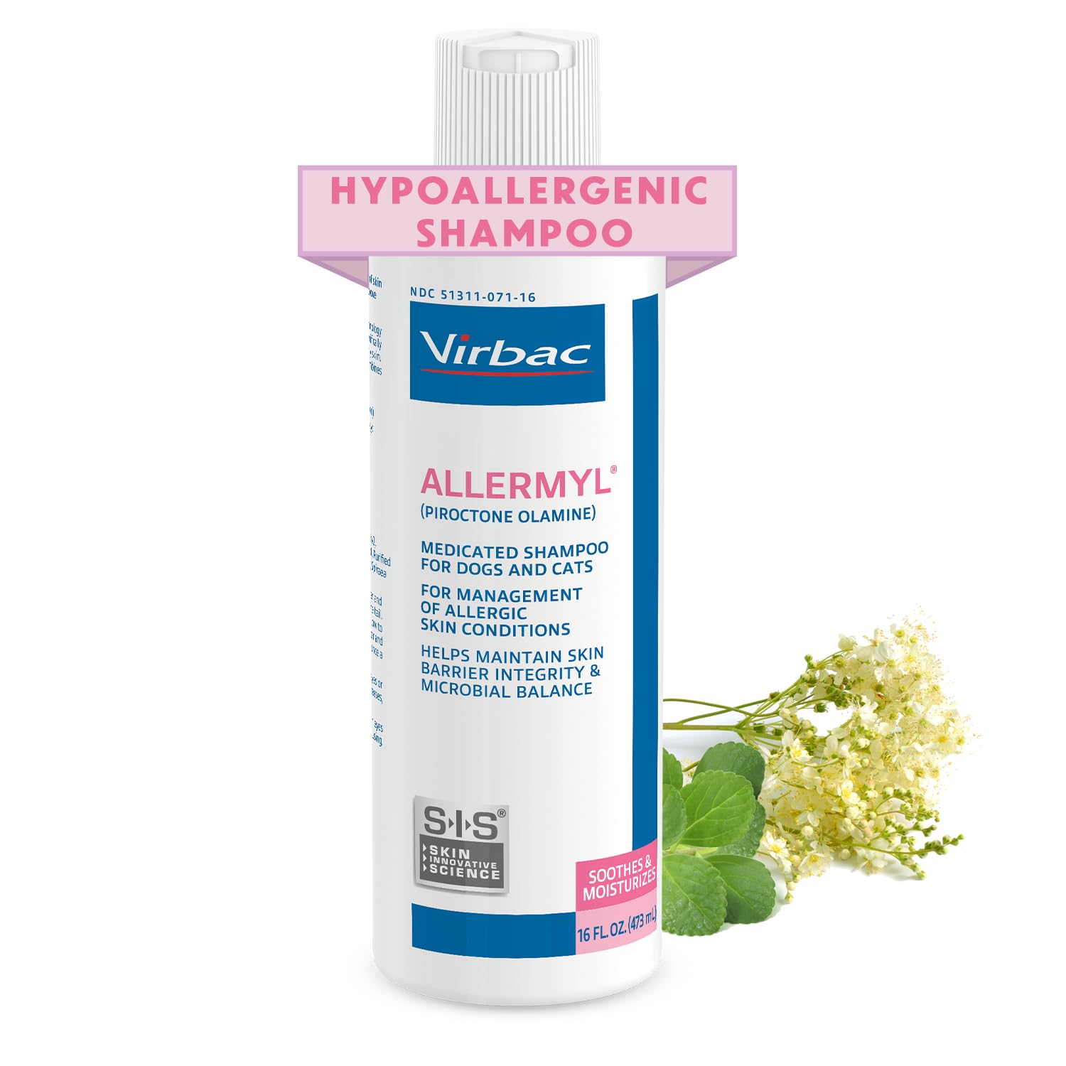 Allermyl Piroctone Olamine Medicated Pet Shampoo - Hypoallergenic Shampoo for Dogs and Cats, Soothing and moisturizing Dog Shampoo for Allergic Skin (