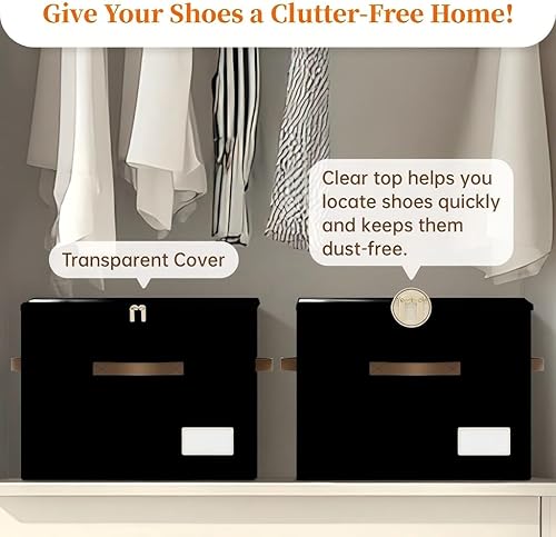 Miniatura 6 de Organizador de zapatos para armario, paquete de 2 contenedores plegables de almacenamiento de zapatos, se adapta a hasta 16-32 pares, caja