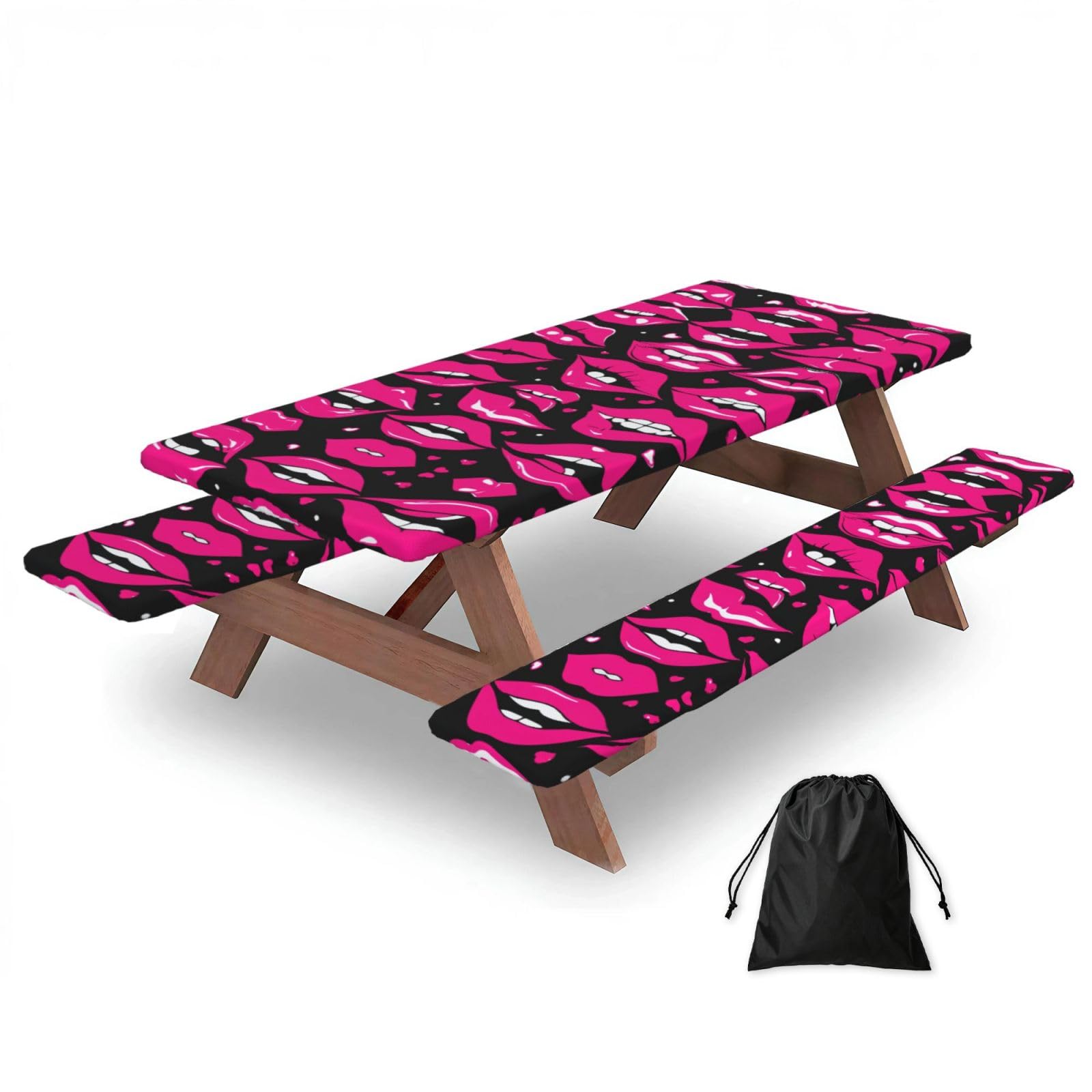 Lips Print 3 Pack Wipeable Picnic Bench Cover And Table Cover Lightweight Table Cloth For Camping Outdoor