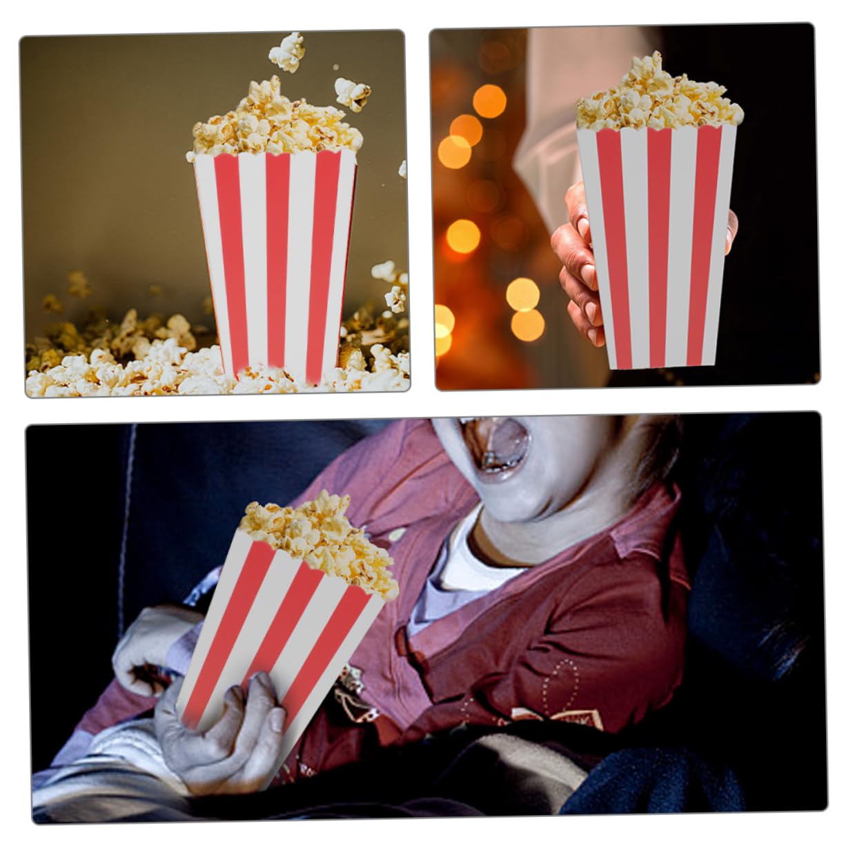 SKISUNO 50stücke Popcorn Becher Aus Papier Gestreifte Snackboxen Für Partys Kino Und Veranstaltungen Tragbare Popcornbehälter Für Süßigkeiten Und Snacks