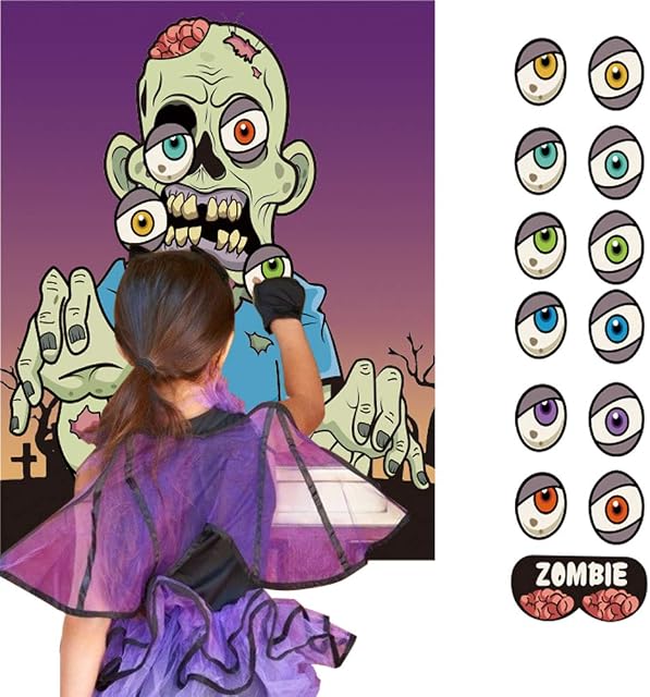 VEYLIN Pin the Eyes on the Zombie Halloween Family Party Fun Game for Adult