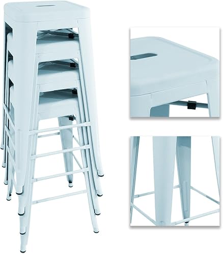 Miniatura 4 de devoko - taburetes de estilo Tolix, 30 pulgadas, ideal para interior y exterior, cuadrados, peso ligero, juego de 4, Acero inoxidable, Azul