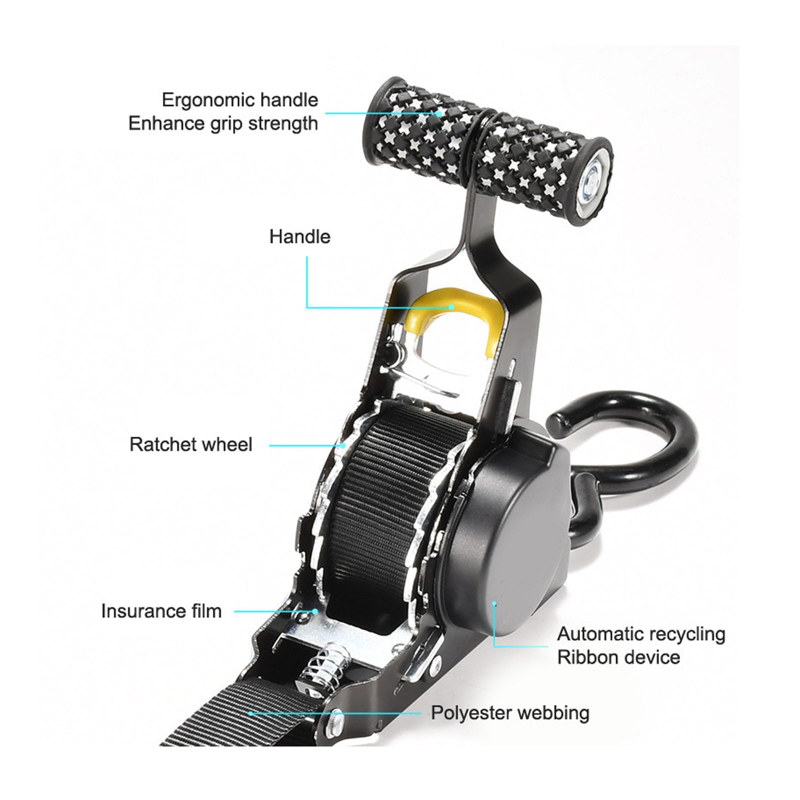 Confezione da 4 cinghie di ancoraggio automatiche, 2,5 cm x 3,3 m, con gancio a S, auto-avvolgente, carico di rottura 680 kg, cinghie di ancoraggio pesanti per auto, moto, furgoni, camion