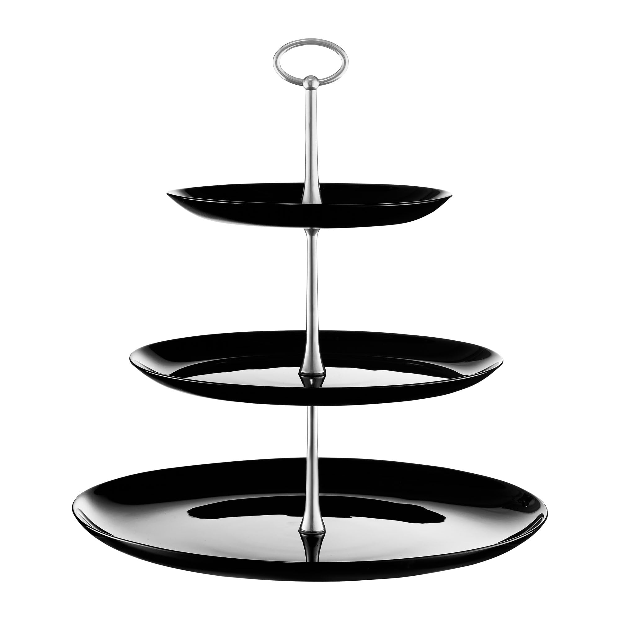 AMBITION Valencia Présentoir rond à 3 étages en verre et acier inoxydable pour fruits, gâteaux, cupcakes Noir Diamètre 32 cm