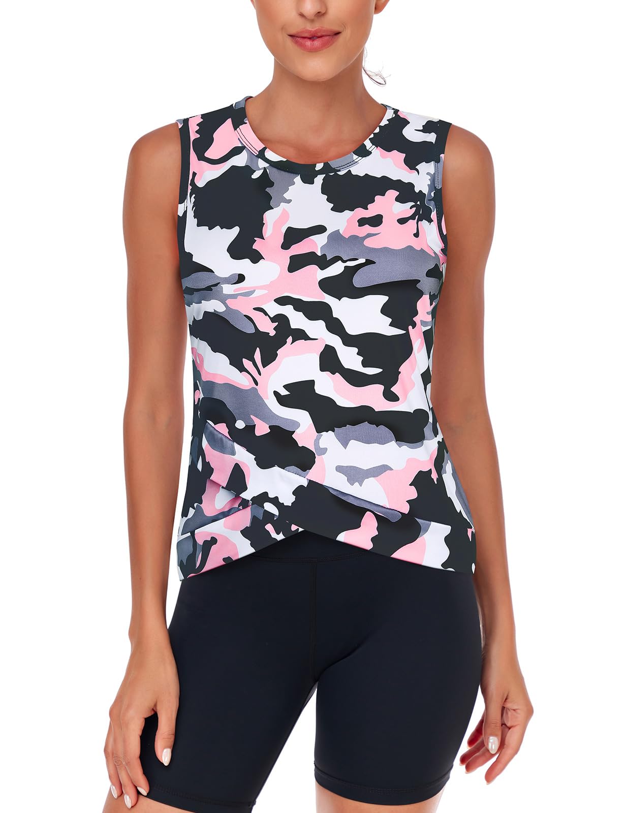 Akiooue Camiseta sin mangas para mujer, sin mangas, para gimnasio, deportes, yoga, atletismo, correr, absorbe la humedad