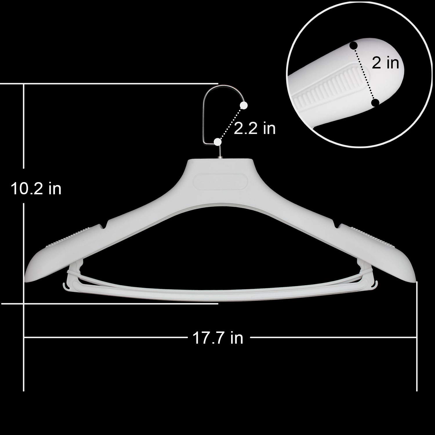 DEDU Kleiderbügel aus Kunststoff, extrabreit, 45 cm breit, Schultergurte und Drehhaken, Weiß