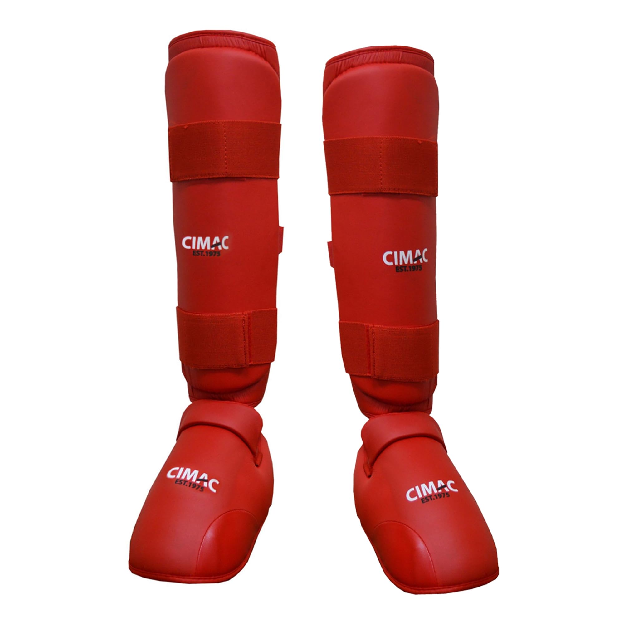 CIMAC Shin & Foot Protector with Removable Instep Pads - Small Karate Shin Guards, for Martial Arts Training and Sparring, with Secure Close, Ultimate Protection WKF Style, Red