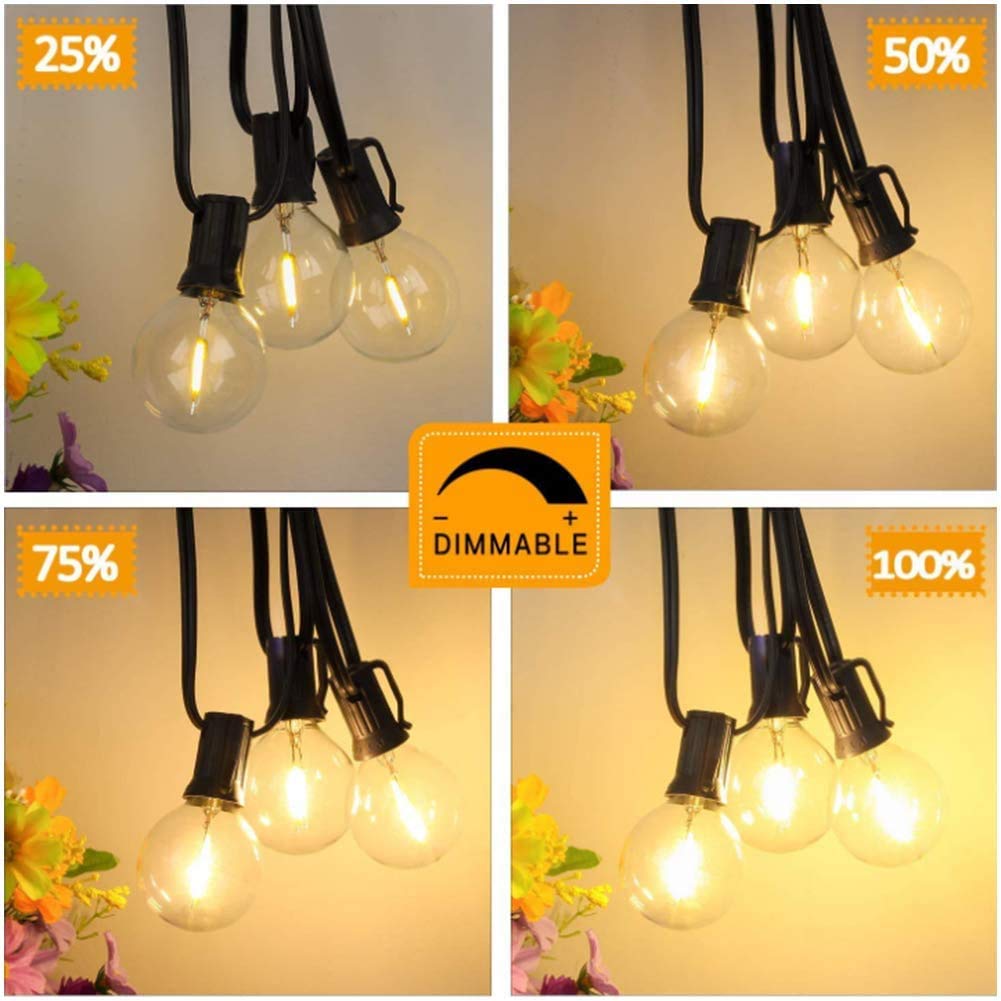 Bomcosy Catena Luminosa Esterno, G40 Luci Da Esterno con Telecomando 15M, LED Catene Luminose Dimmerabile, 25+1 LED Lampadines, IP45 Impermeabile Stringa Luci per Giardino Terrazza Patio Natale Festa