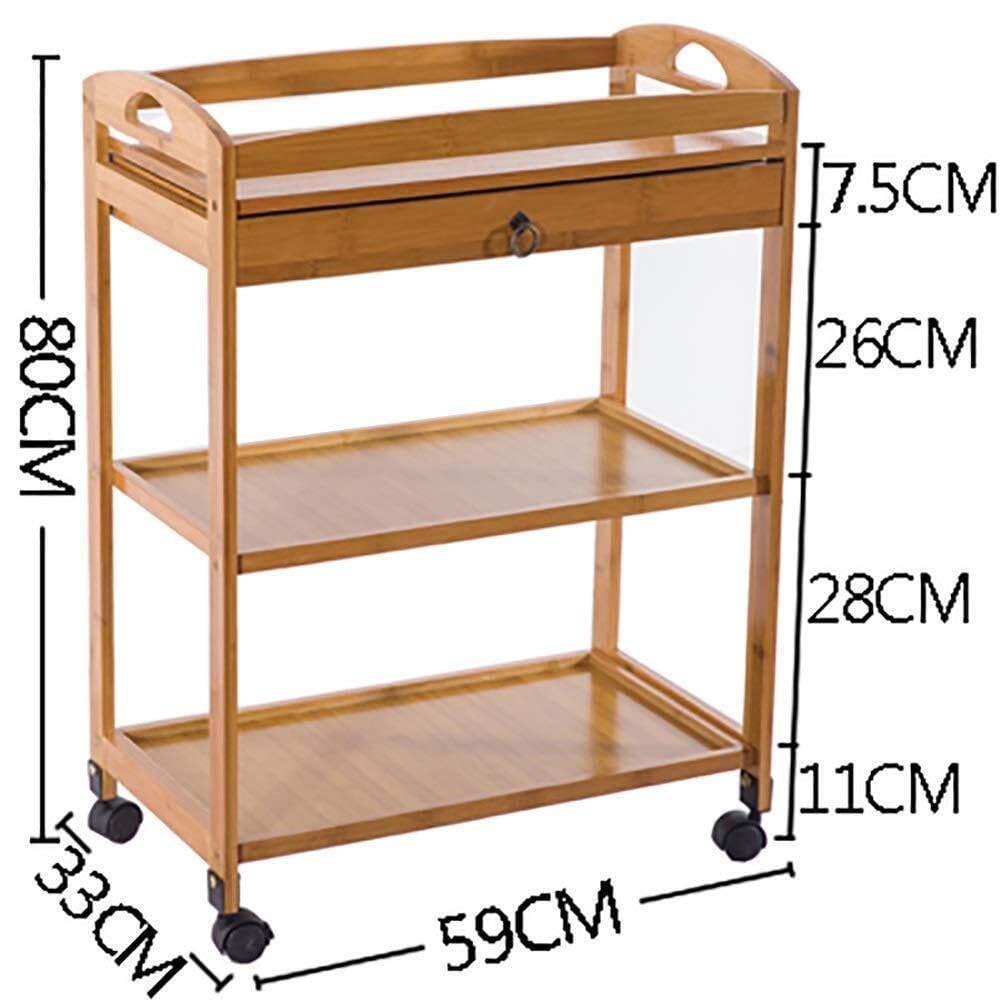 Carrello Portaoggetti per Varie Applicazioni Carrello A 3 Ripiani con Cassetto, Mobile da Cucina, Ruota Freno Universale, Porta Legna Arredamento(Wood)