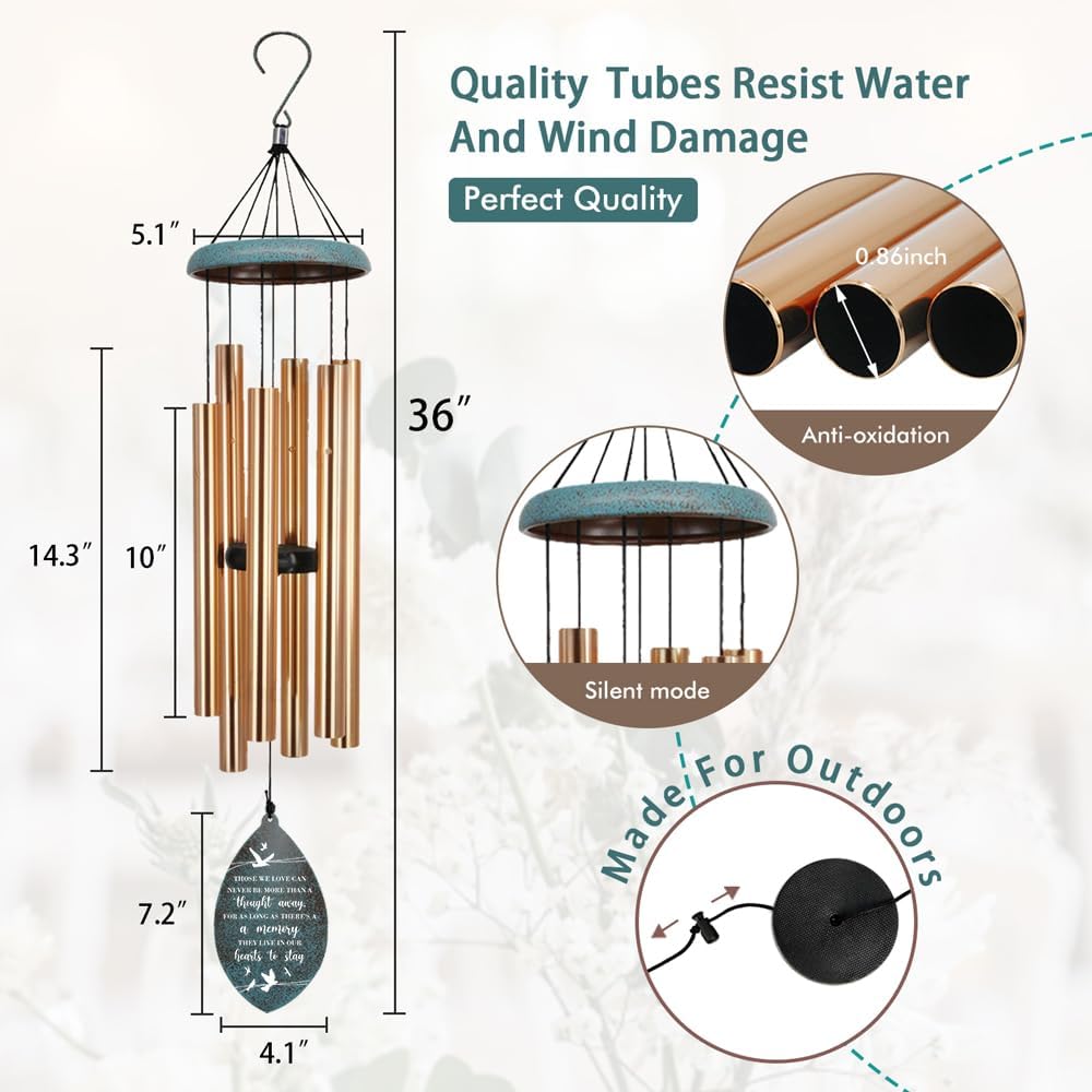 Personalized Mourn Wind Chimes, 36inch Metal Chimes for Loss of Loved Dad/Mom, Custom Sympathy Wind Chimes, Commemorative God Garden Decor Outside (Produced in USA)