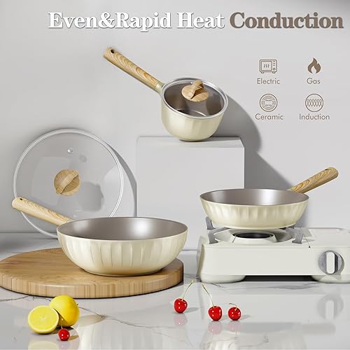 Miniatura 3 de Juego de 9 ollas y sartenes antiadherentes, juego de utensilios de cocina antiadherentes, juego de ollas y sartenes de inducción de cocina