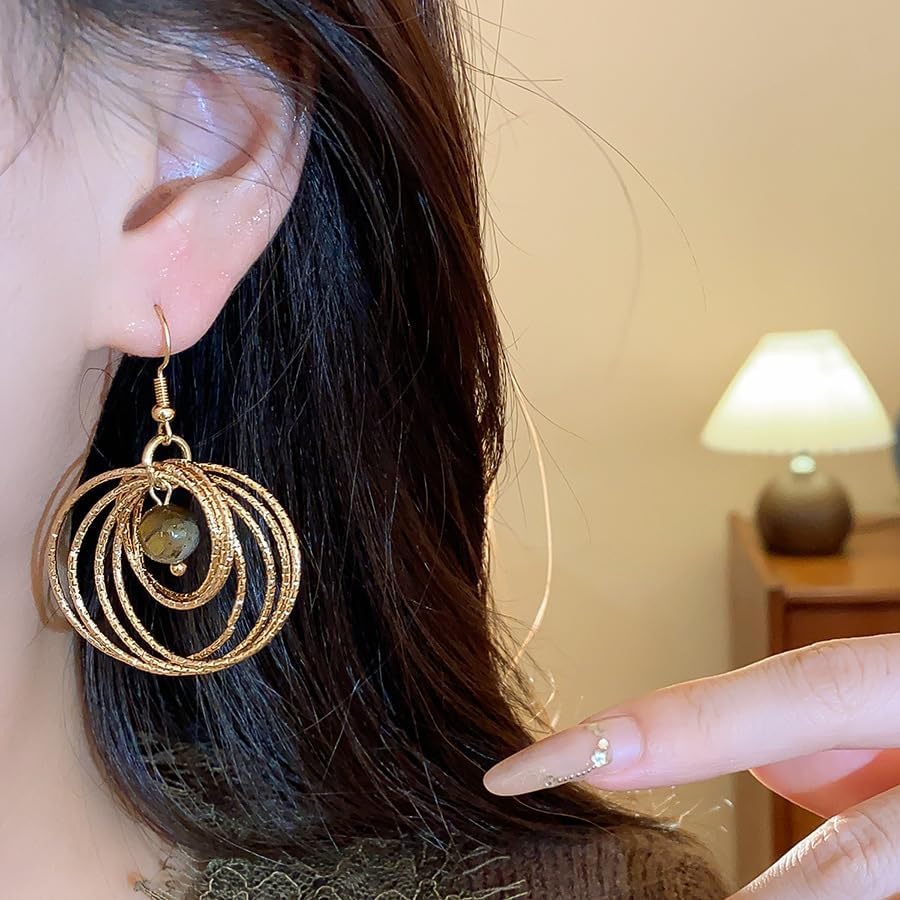 Muti-Circle Boho Tiger Eye Earrings Handmade Bohemian Dangle Earrings for Women Trendy Vintage Unique Jewelry Ideal for Weddings & Gifting - Image 3