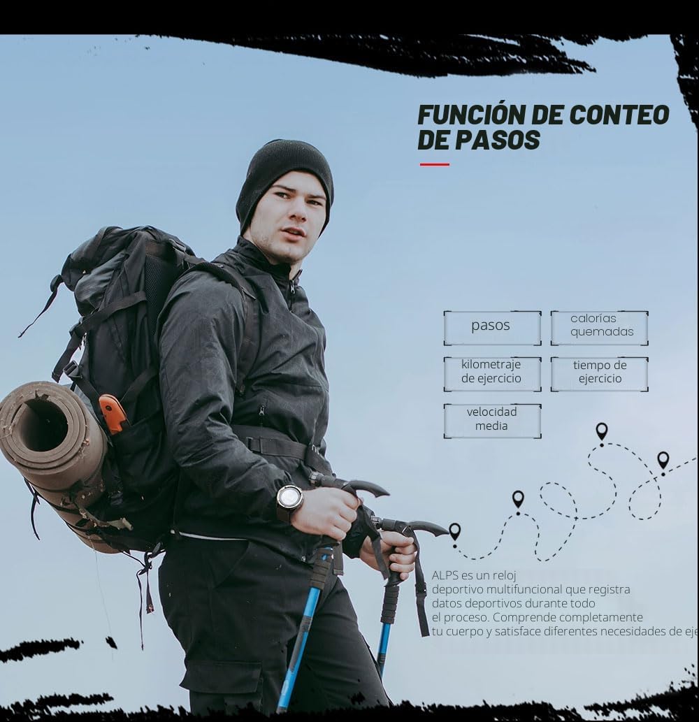 NORTH EDGE ALPS Reloj Digital Hombre Sin App con Podómetro y Brújula, 50 m | Colección ALPS: sin app, podómetro y brújula
