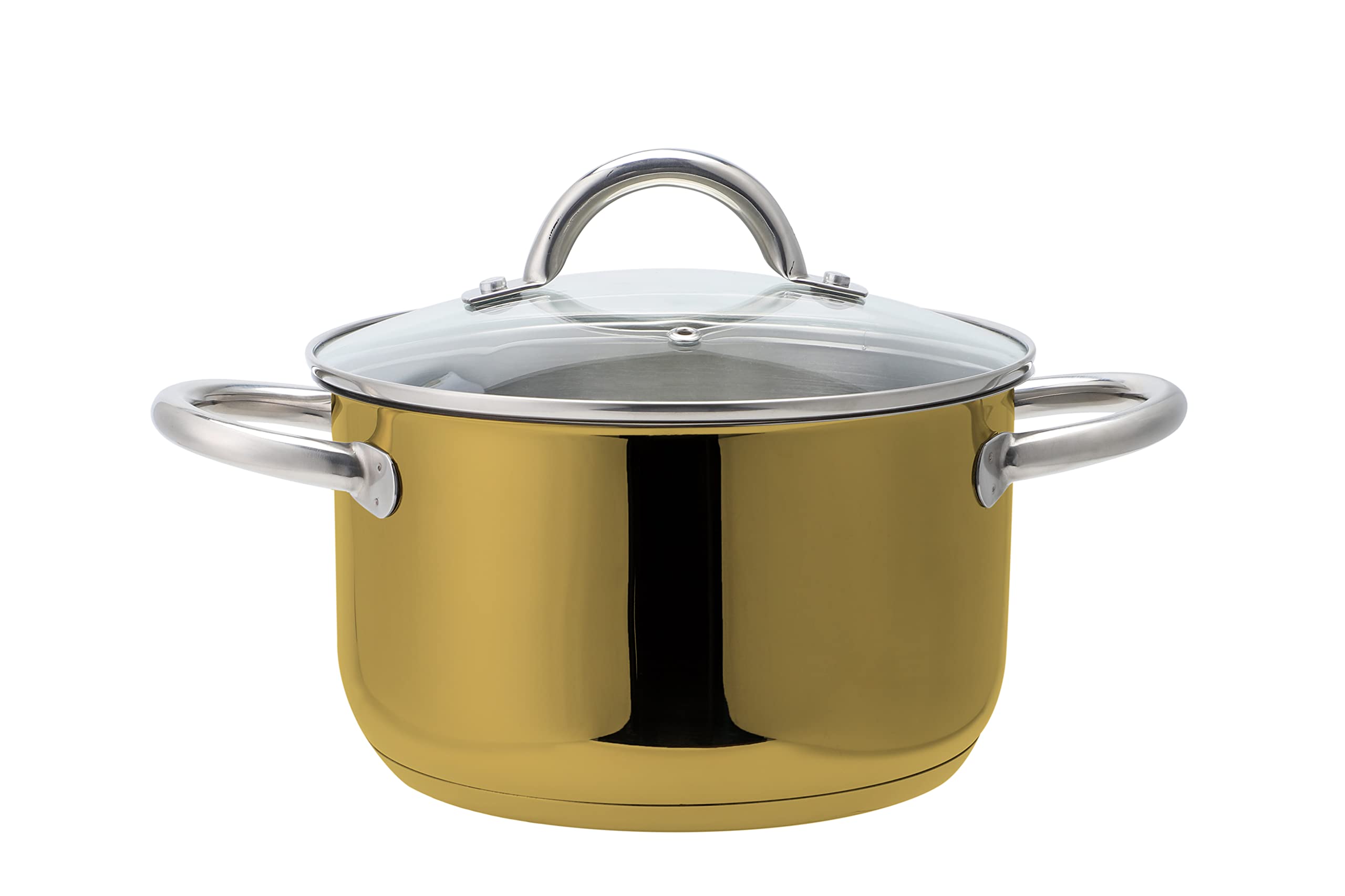 ECHTWERK Lot de 8 casserole en acier inoxydable de qualité supérieure - Avec couvercle en verre - 3 casseroles - Pour tous types de feux - Édition dorée
