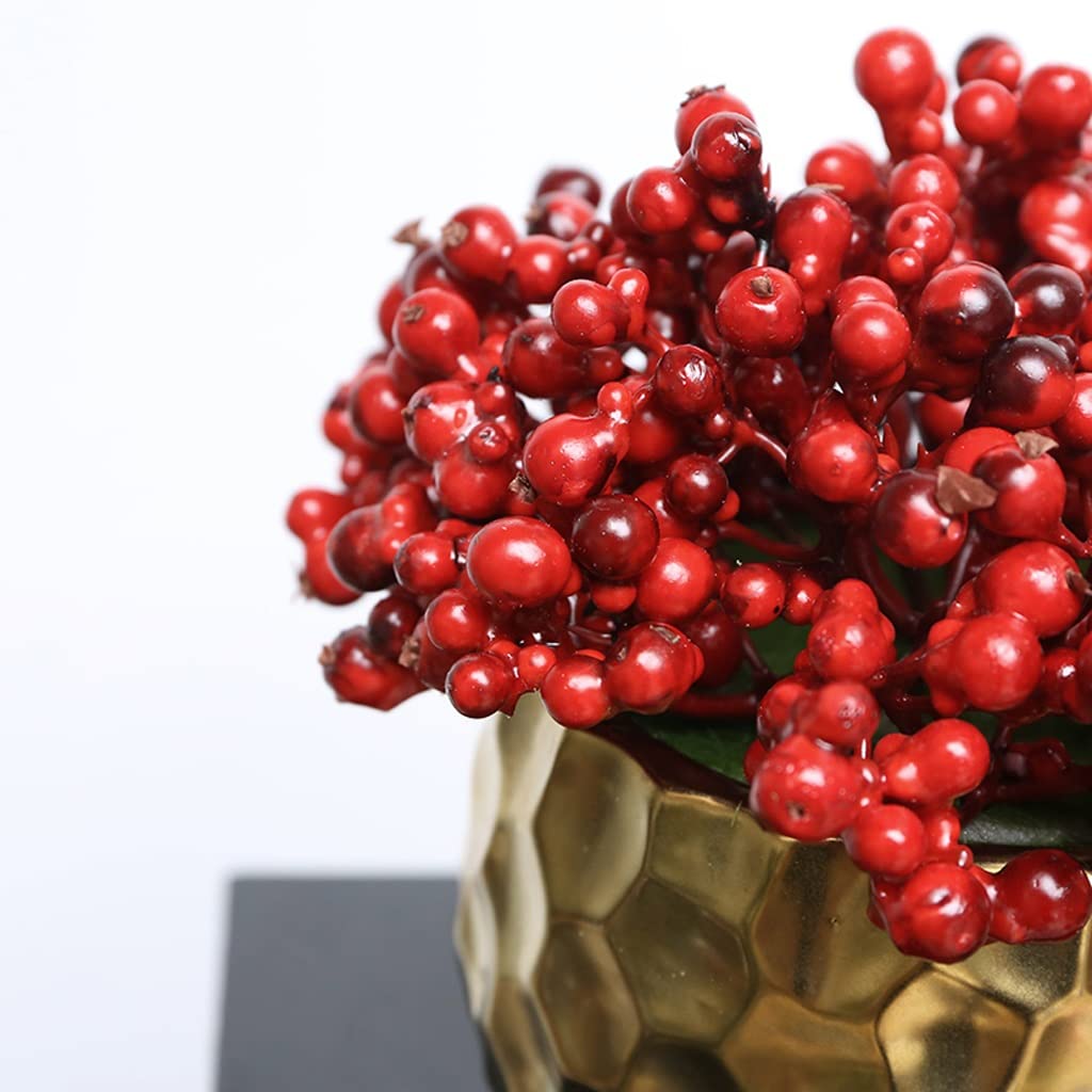 Árbol bonsái Artificial pequeño, simulación de bonsái, bayas Rojas, planta Verde, Flor Dorada, hogar, Sala de estar, oficina, escritorio, adornos pequeños en maceta, Sala de estar,