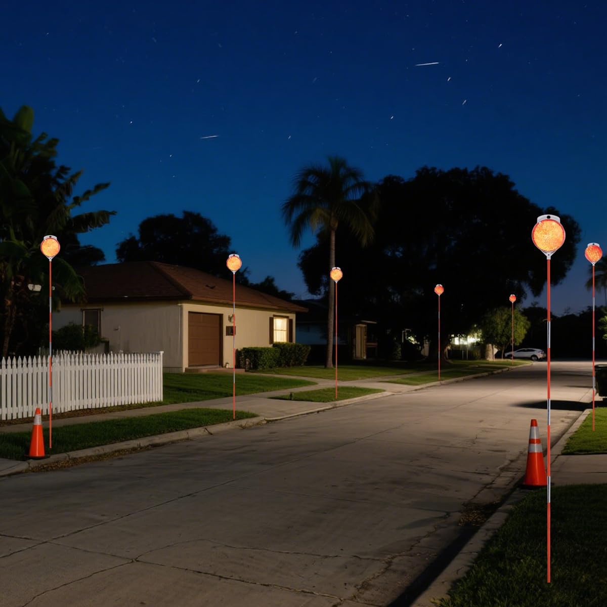 FiberMarker 64inch Driveway Reflectors 8pack, Foldable Reflective Driveway Markers, Fiberglass Double-Sided Snow Poles for Easy Visibility at Night, Rustproof Weatherproof, Orange (5/16''Dia*64''*8)