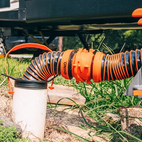 Image of Camco Flexible 3-in-1 RV Sewer Hose Adapter & Drain Seal - Easily Connect Your Camper Sewer Hose to 3, 3 1 /2, or 4 inch Inlets Even with Damaged Threads - Features RhinoExtreme Hose and Handle (39319)