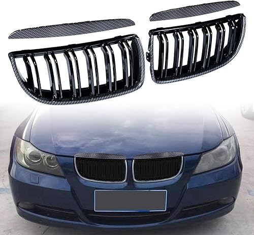 Miniatura 9 de Rejilla de riñón de fibra de carbono de doble listón, color negro brillante, repuesto para BMW E90 E91 2005-2008 Serie 3 Pre-LCI Izquierda Derecha,