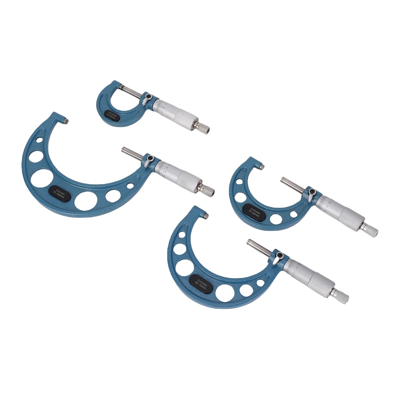 Naroote 4-teiliges Außenmikrometer-Set, 0 Bis 100 Mm Bereich, Außen-Mikrometer-Set, 0,01 Mm Präzisions-Maschinisten-Werkzeugsatz aus Hartmetall für Präzise Messarbeiten