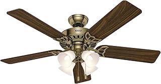 Studio Series, Indoor, Ceiling Fan, Quiet, 52 inch, Antique Brass | with LED Lights and Pull Chain, Standard Mount, 5 Blades, For Bedroom, Living Room, Kitchen, 53063