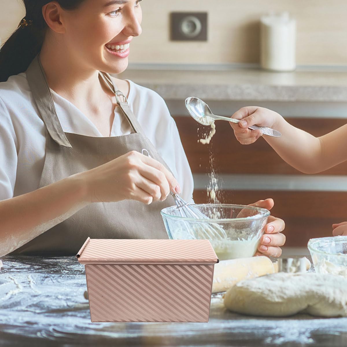 Molde Rectangular Recubrimiento Antiadherente para Hornear Pan de Acero al Carbono con Tapa, 2 Unidades y Fácil Limpieza para Cocina en Casa